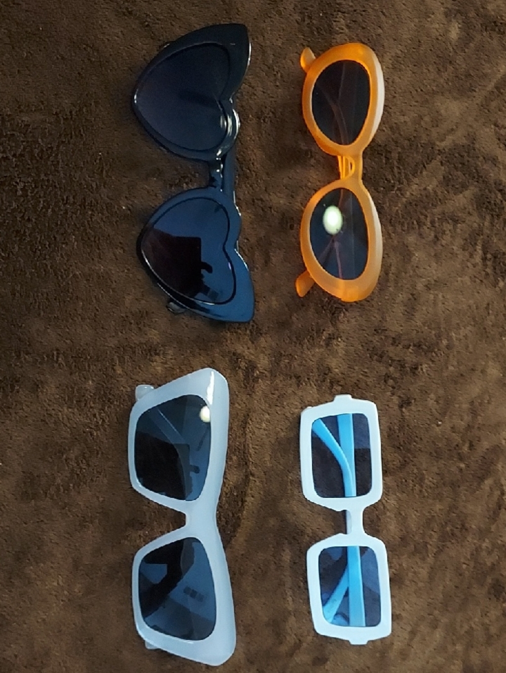 Set of 4 Fashion Sunglasses in Black, Orange, and Light Blue
